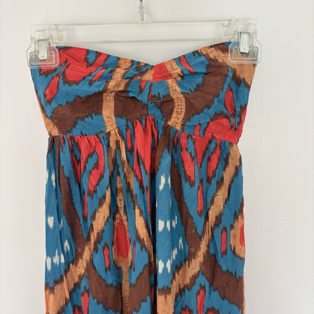 Free People Mojave Maxi Boho Strapless‎ Dress Tie Back Blue Combo Size XS - Picture 6 of 10